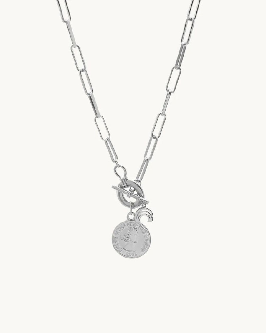 Joyas murona Cadenas | Collar Plateado Moneda Freedom