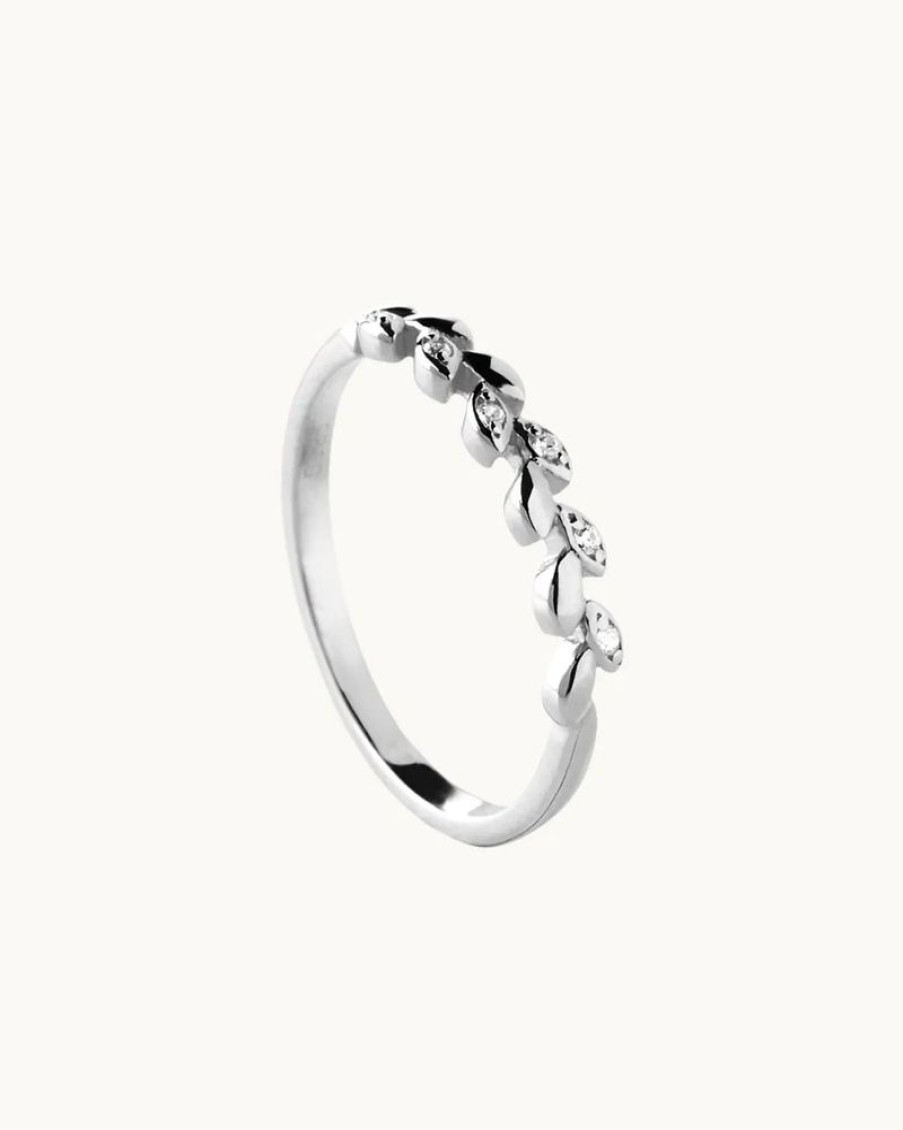 Joyas murona Con Circonitas | Anillo Plata Hojas Laurea