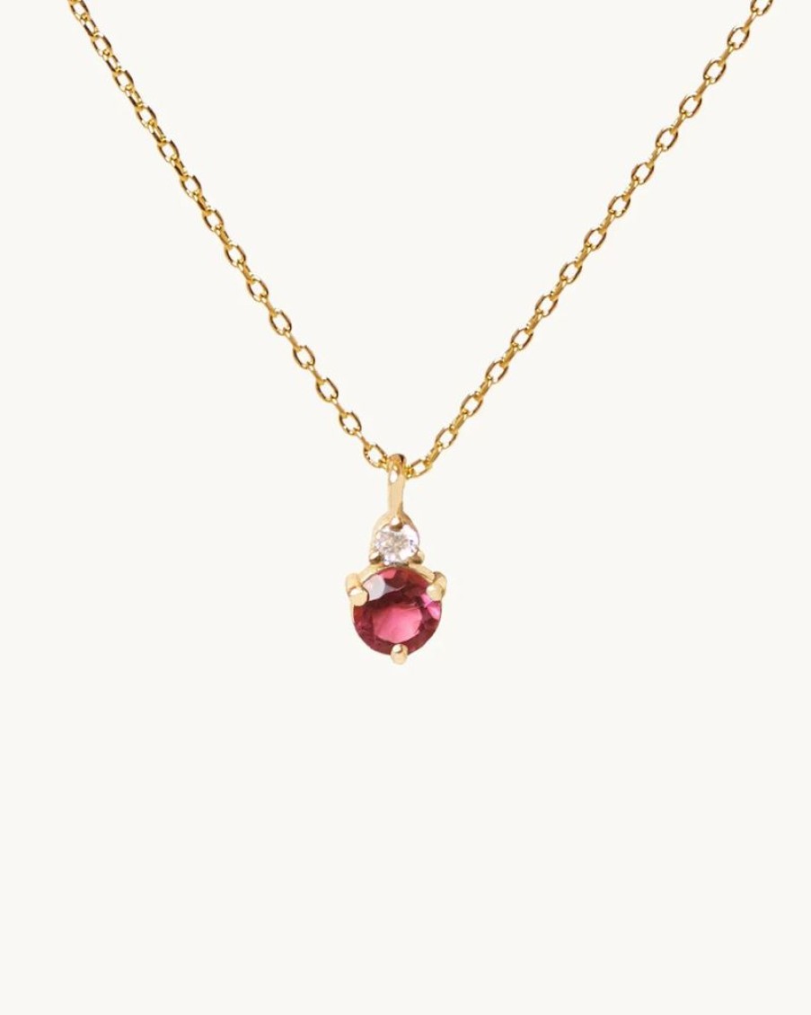 Joyas murona Minimalistas | Collar Birthstone Octubre - Turmalina Rosa