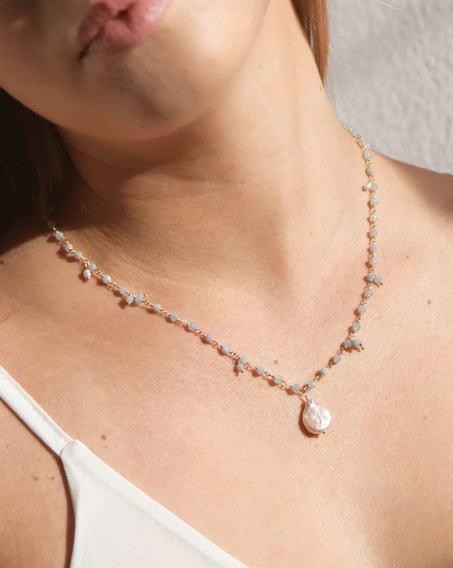 Joyas murona Piedras Colores | Collar Aguamarina Pearl