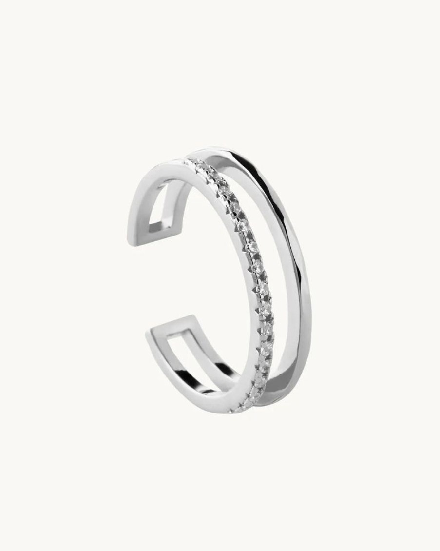 Joyas murona Abiertos Ajustables | Anillo Plata Doble Stripe